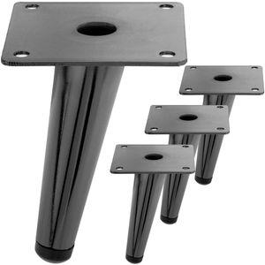 Pack de 4 patas ladeadas para muebles con forma cónica y protección antideslizante de 12cm color negro metalizado