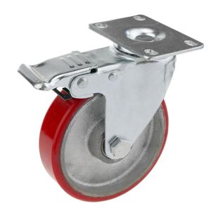 Rueda pivotante industrial de poliuretano y metal con freno 125 mm