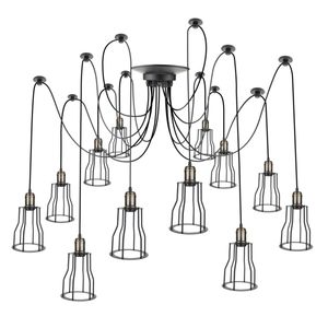 Lámpara con jaulas largas para 12 bombillas de rosca E27 vintage con cable de 3m