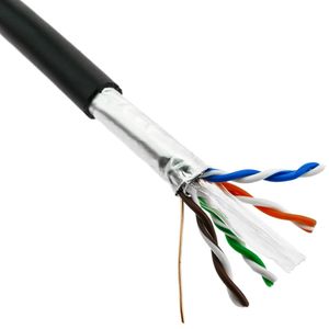 Bobina de cable de red ethernet Cat. 6 FTP de 305 m rígido de color negro para exterior