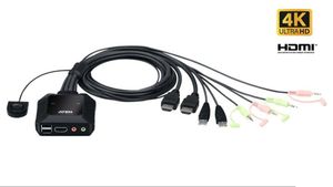 Conmutador KVM mini USB/HDMI 2 - 1 HDCP 2.2 con mando 4K 4096 x 2160 a 60Hz