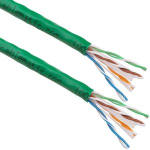 Bobina de cable de red ethernet Cat. 6 UTP CCA de 100 m rígido de color verde