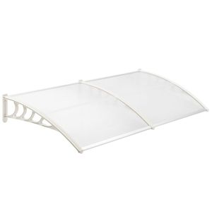 Tejadillo de protección 200x90 cm transparente. Marquesina para puertas y ventanas con soporte blanco