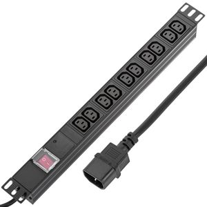 Regleta de enchufes rack 19" de 10 x C13 con interruptor y cable 2 metros C14