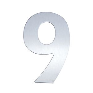 Número 9 en acero inoxidable de 8cm con adhesivo para rotulación