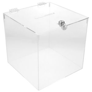 Urna de metacrilato transparente con llave de seguridad 20x20x20cm