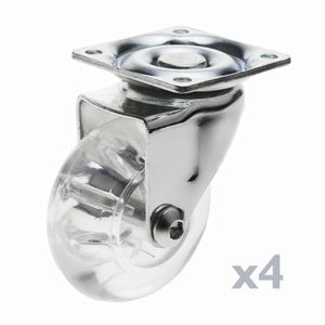 Rueda pivotante industrial de poliuretano y PVC transparente sin freno 50 mm 4-pack