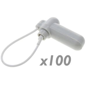 Etiqueta antihurto compatible EAS RF 8.2MHz 45x19mm blanca antirrobo cable acero 100 unidades