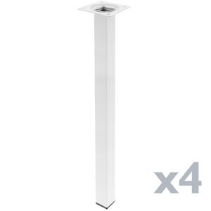 Pies cuadrados para mesa y mueble. Patas en acero blancas de 75cm 4-pack