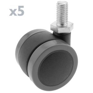 Rueda pivotante de nailon y PVC sin freno 34 mm M8 5 pack