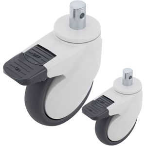 Ruedas pivotantes para cama médica, freno unidireccional y sujeción tipo vástago hueco, 125x32x165mm 2-pack