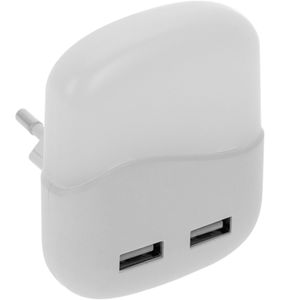 Piloto de luz LED nocturna rectangular de tipo enchufe con sensor crepuscular 230VAC y 2 x USB