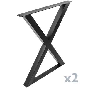 Pies en 'X' para mesa Patas en acero negro 590 x 50 x 710 mm 2-pack