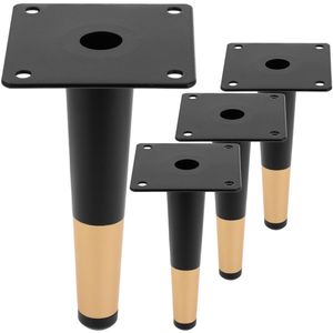Pack de 4 patas rectas para muebles con forma cónica y protección antideslizante de 15cm color negro y dorado