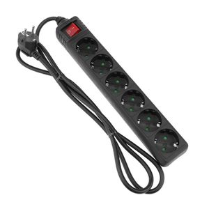 Regleta de enchufes 6 schuko 16A 230V negra con interruptor y cable de 1.5m