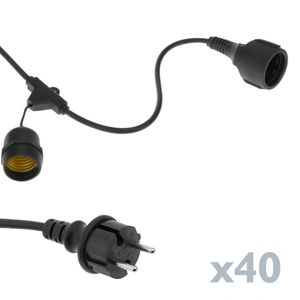 Guirnalda de 40 bombillas luces con casquillo E27 exterior IP44 cable eléctrico de 20m extensible