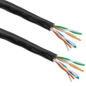 Bobina de cable de red ethernet Cat. 5e UTP CCA de 305 m rígido de color negro para exterior