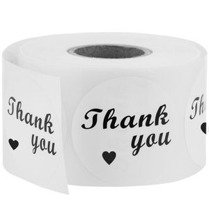 Pegatinas redondas “Thank You” de 25 mm, rollo bobina de 500 etiquetas de color blanco