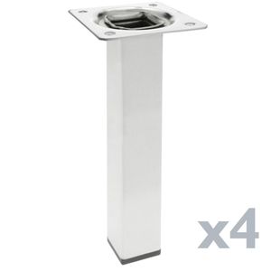 Pies cuadrados para mesa y mueble. Patas en acero cromado de 25cm 4-pack