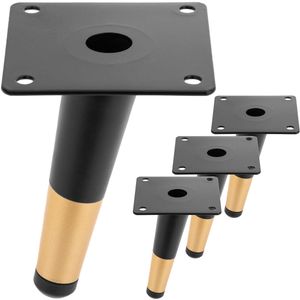 Pack de 4 patas ladeadas para muebles con forma cónica y protección antideslizante de 12cm color negro y dorado