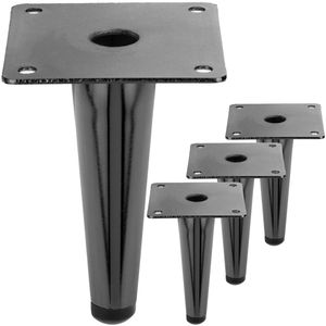 Pack de 4 patas rectas para muebles con forma cónica y protección antideslizante de 12cm color negro metalizado