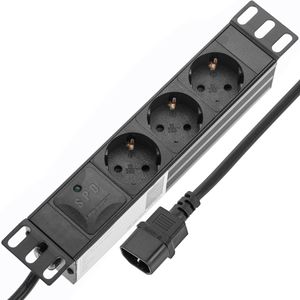 Regleta de enchufes rack 10" de 3 schuko y conector C14