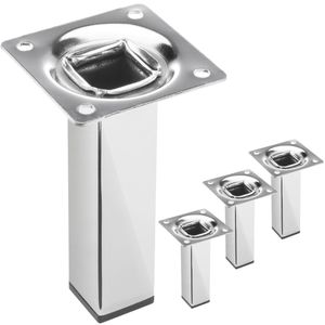 Pies cuadrados para mesa y mueble. Patas en acero cromado de 10cm 4-pack