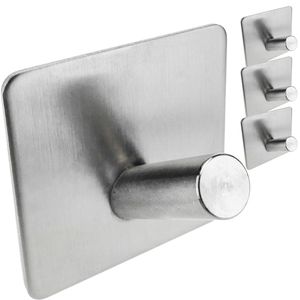 Perchero de pared de acero inoxidable. Colgador de ropa y toallero con 1 gancho inclinado 4-pack